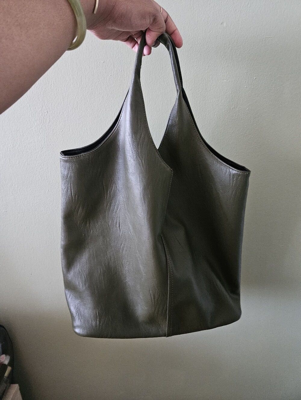 Classic Olive Green And Black Reversable Vegan Hobo Tote Bag